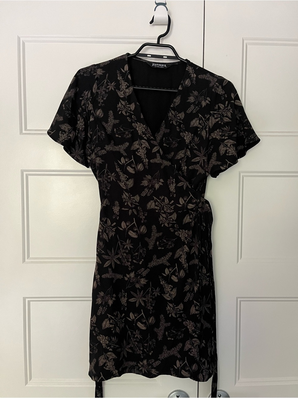 Disturbia Black Floral Tie-Waist Wrap Dress